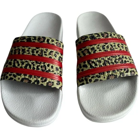 🔧Men’s Slides Size 11 adidas adilette  stripes Style FX5845 White/ Orange/Brown - Picture 2 of 12